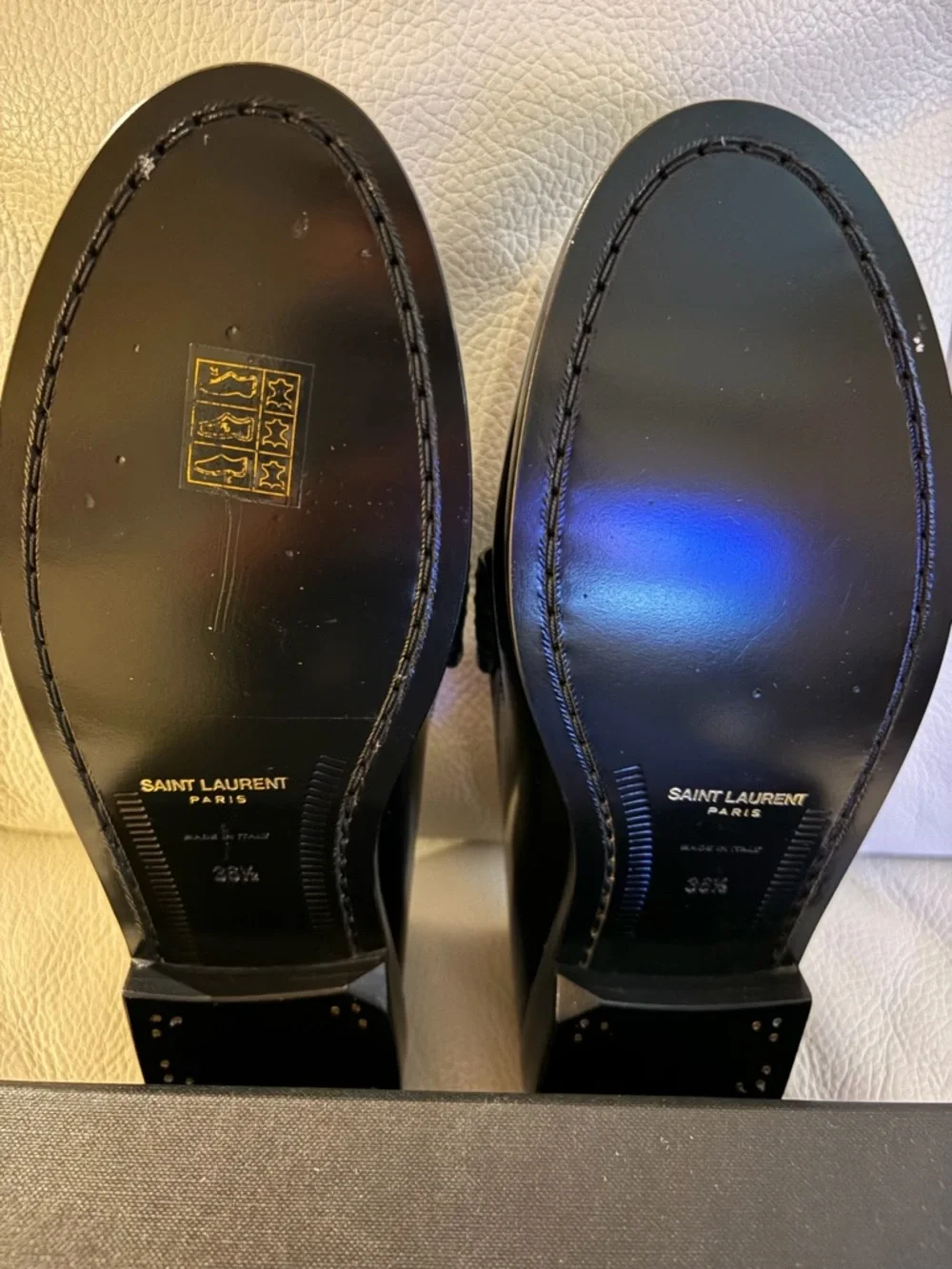 Saint Laurent Black Leather Penny Loafers - Gloss Finish - Picture 6 of 8